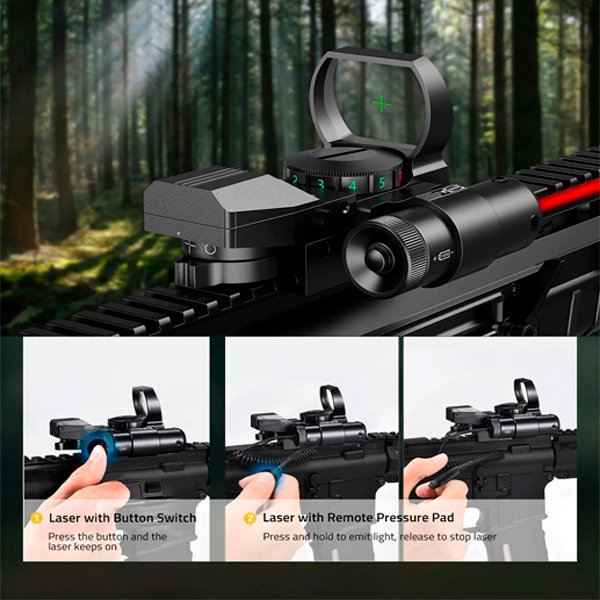 KIT MIRA HOLOGRAFICA ROJO/VERDE 4 ELEMENTOS / LASER / INTERRUPTOR DE PRESION 20 MM. FOXSPOOK